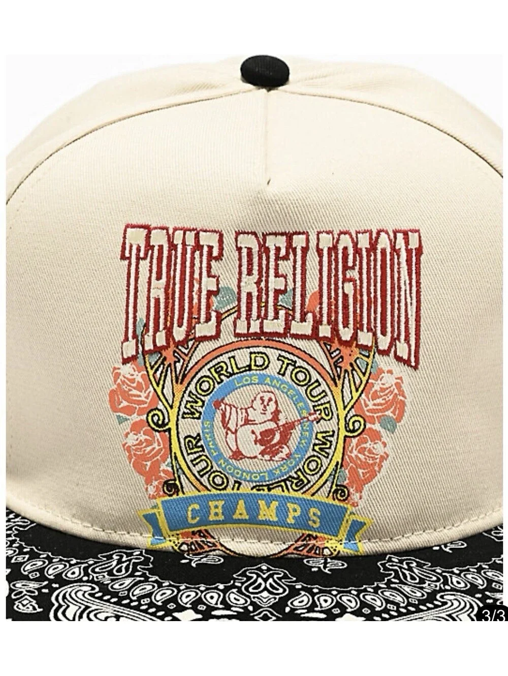 True Religion Hat Cap Snap Back White Black Paisley Champs World Tour Mens